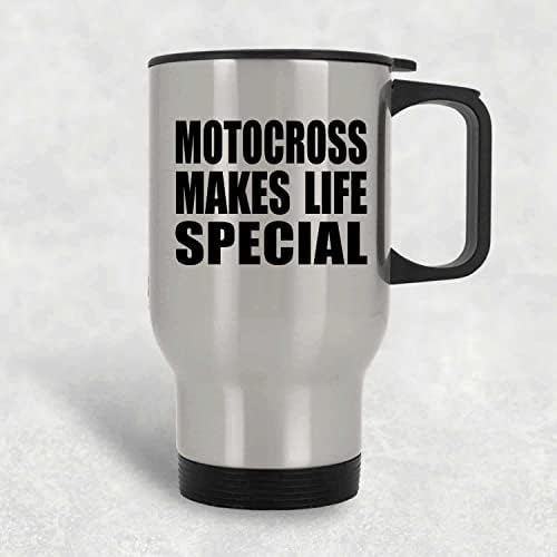 DesignSify Motocross čini život posebnim, srebrnim putne mlicom 14oz nehrđajući čelik izolirani prevoz,