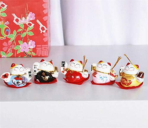 Jeli set 5 japanske keramike Maneki Neko Lucky CAT figurice mašući uspravno bogatstvo mačke figurice