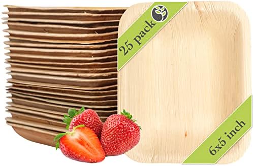 Prirodno šikske ploče za palme - 6x5 inčni pravokutnik -tiny bambus poput snack ploče, ekološki prihvatljivi, jednokratni, kompostabilni i biorazgradivi pločice za deserte i predjele - 25 paketa