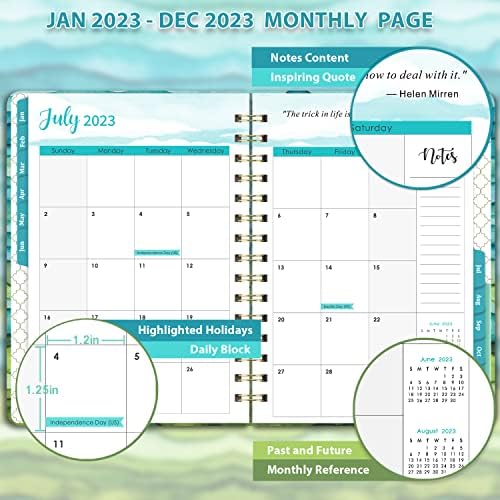 2023 Planer - planer 2023, sedmični mjesečni planer sa karticama, januar 2023. - decembar 2023., 8.4 x 6.3, tvrdi povez sa stražnjim džepom + debeli papir + vezivanje sa dva žica - zeleni valovi