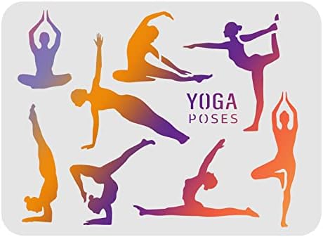 FingerInspire Yoga Pose šablone 11.7x8,3 inča Plastična gimnastika šablona za crtanje slikanje šablona Sport Djevojka uzorak za višekratnu jogu Poses šablone za farbanje na drva, spratu, zidu i pločicama