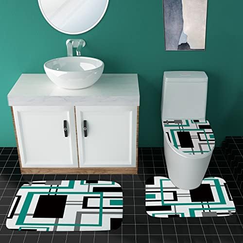 Izayoi 4 kom. Geometrijski tuš za zavjese Neklizne prostirke za kupanje, poklopac toalet, u obliku slova U Sažetak modernu tuš zavjesu sa 12 kuka, zelenim kupaonicama
