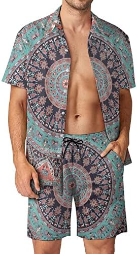 Mandala boemski muškarci 2 komada Havajski set Dugme-down majice kratkih rukava hlače na plaži Labavi