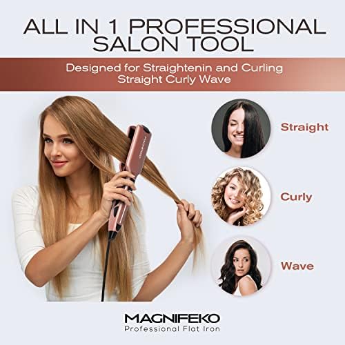 Magnifeko Professional pegla za kosu sa ravnim gvožđem široka ploča & amp; Digitalni displej - Dvonaponske titanijumske