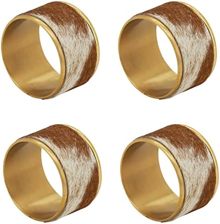 Fannco Styles Elegantni prstenovi salveta od kravljeg mesinga, set od 4 - smeđi metalni držač salveta za svakodnevnu