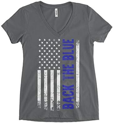 Threadrock Ženska leđa Plava američka zastava V-izrez majica