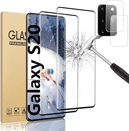 AFSKU [2+2 Pakovanje] Galaxy S20 Zaštita ekrana i zaštita sočiva kamere, HD prozirno kaljeno staklo, podrška za otisak prsta, 3d puna pokrivenost, otporna na ogrebotine, za Samsung Galaxy S20 5G