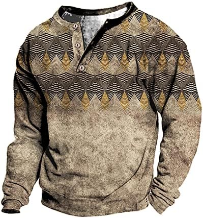 Ymosrh dukserice za muškarce džemper s V izrezom muški 3d stalak za digitalnu štampu ovratnik sa 3 dugmeta Vintage