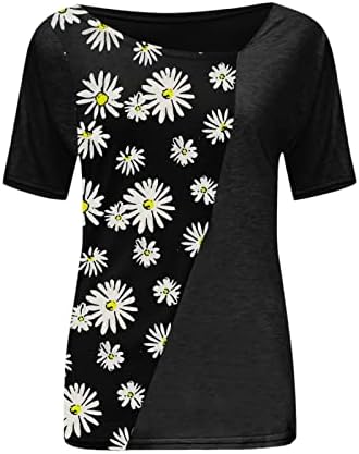 Žene Top 2023 Pamuk s kratkim rukavima V izrez Grafički print cvjetni casual top majica za djevojke Jesen ljeto