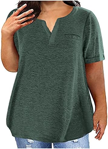 AKOLLSPPNSY Ljetni vrhovi za žene 2023 Ukupne košulje u boji V-izrez ljetne majice kratkih rukava za žene Grafički
