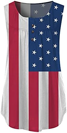 Ženska američka zastava vrhovi Henley majica bez rukava kvadratnog vrata plisirani Tank Top plisirani