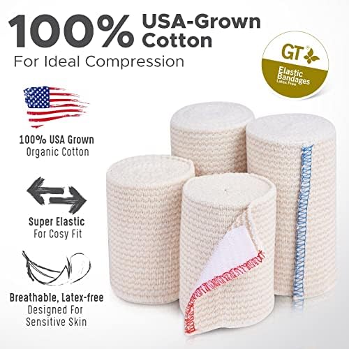 Premium Elastic Bandage Wraps-napravljen od SAD odrastao organski pamuk-Hook & Loop zakovica na oba kraja-Roll