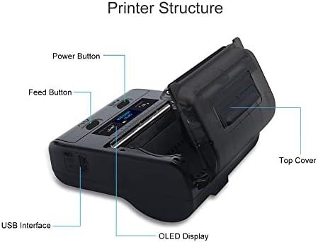 Kxdfdc Portable All in Thermal Printer 3 Inch 80mm Širina papira za otpremu štampanje naljepnica USB