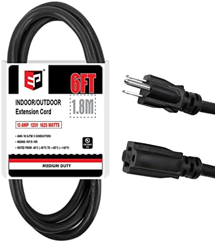 EP 6 FT vanjski dodatni kabel - 16/3 SJTW izdržljiv crni električni kabel sa 3 PRONG uzemljeni utikač