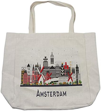 Ambesonne Amsterdam torba za kupovinu, Holland city Skyline sa urbanim zgradama turističke destinacije,
