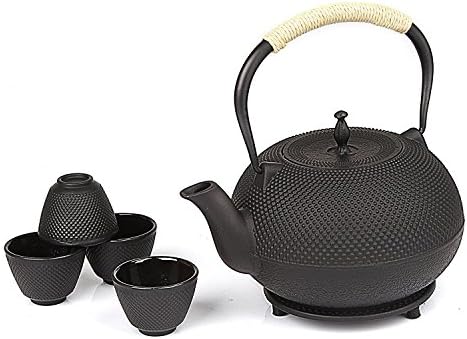 6-komadno japansko lijevano željezo za čaj za čaj crni w / trivet