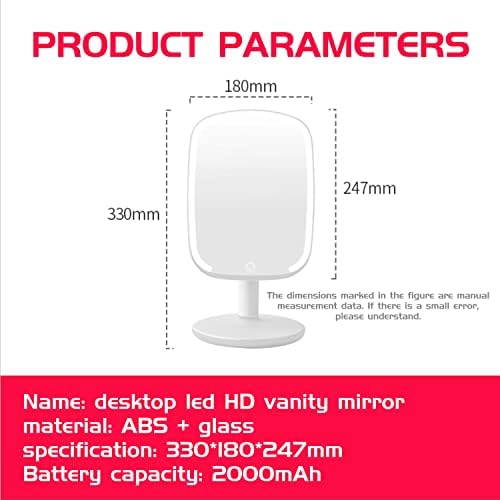 Tbakpu Osvijetljeno ogledalo za šminkanje sa svjetlima, prijenosni USB Punjiv10. 2 HD dvostrano stolno toaletno ogledalo, 3 boje LED Kozmetičko ogledalo sa zatamnjivanjem stola