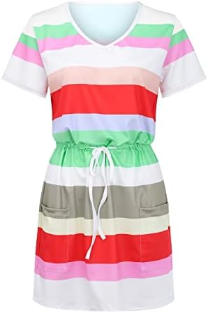 Ljetne haljine ženske Ležerne Mini haljine bez rukava s V izrezom sarafani s džepovima s vezicama s elastičnim