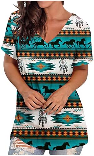 Ženska Zapadna plemenska etnička košulja Aztec Print Casual V-izrez vrhovi Vintage grafika bluza tunika labavi