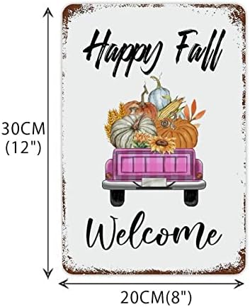 Happy Fall Pink Plaid kamion Metalni znak Pumpkin suncokret Maple list TIN znak Dan zahvalnosti Hostess Poklon
