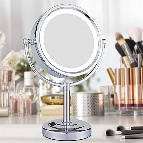 SHAUNI 8.5 inčni stolni LED osvijetljeni ogledalo za šminkanje sa uvećanjem, hromirano dvostrano ogledalo za toaletni sto, utikač,3x