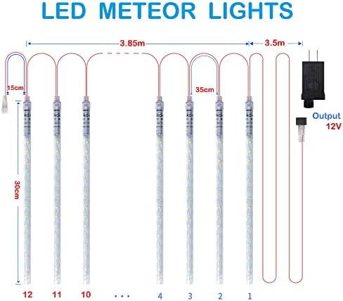 Vikdio Meteor Svjetla za kišu, 30cm 12 Spiralne cijevi 360 LED-a 3,85m LILL Dužina Vodootporna Svjetla za snježne