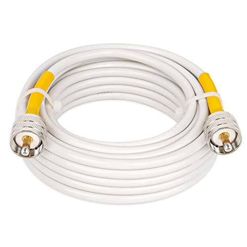 Mookeerf CB Coax Cable, RG8X koaksijalni kabel 25ft, PVC bijeli morski CB antenski kabel, uhf pl259 muški