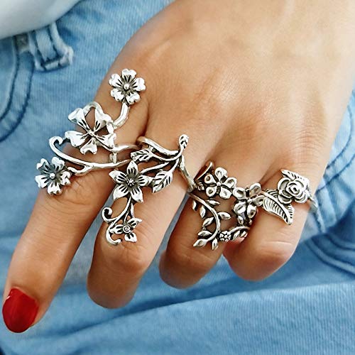 Glibrillody srebrni rezbareni cvijet Knuckle prstenovi Set za žene i djevojke cvijeće prst prsten