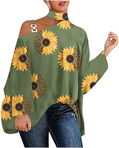 JJHAEVDY & nbsp; ženska jedno rame Print Tops Casual labave košulje Batwing rukav tunike bluza rastezljiva
