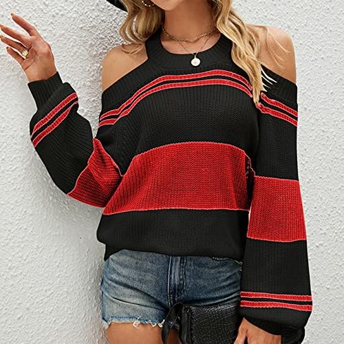 Ženski džemperi Seksi hladno rame Halter Striped Bool Block Tops casual dugih rukava Pletena pulover