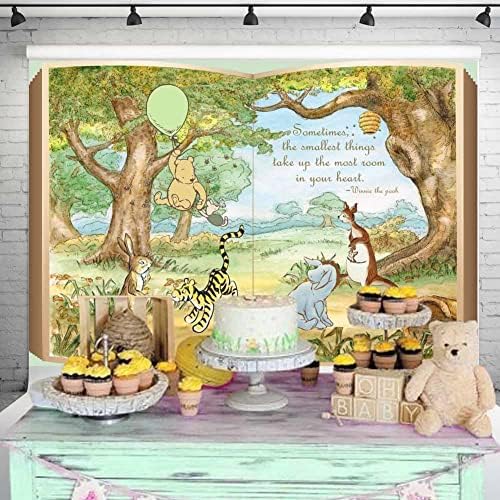 Claasic Pooh gigant knjiga pozadina pol neutralan Baby tuš dekoracije Vintage Winnie medvjed zeleni balon u sto Acre drva pozadini Rođendanska zabava Banner 7x5 ft 118