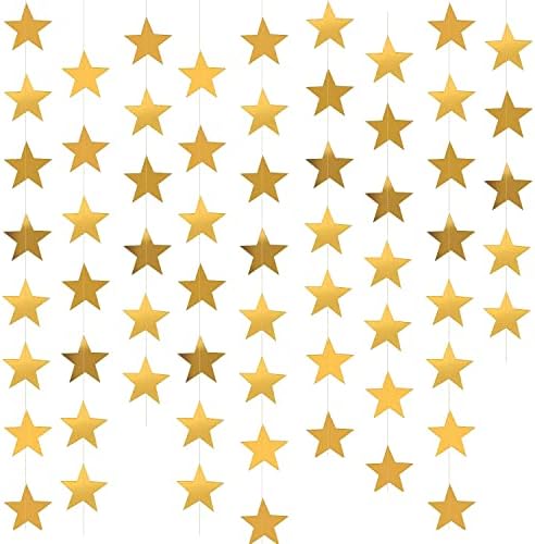 Yzurbu Gold Star Garland, 78 noge dvostruka strana viseći svjetlucavi papir zvijezda Bunting Banner