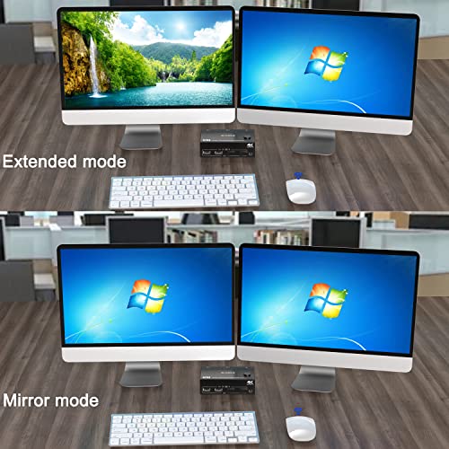 Dvo Monitor KVM prekidač HDMI+Displayport 4K@60Hz, 2k@120Hz MLEEDA HDMI DP prošireni prekidač ekrana za 2 računara dijeli 2 monitora i 4 USB 2.0 porta,Žičani daljinski i 4 kabla uključena