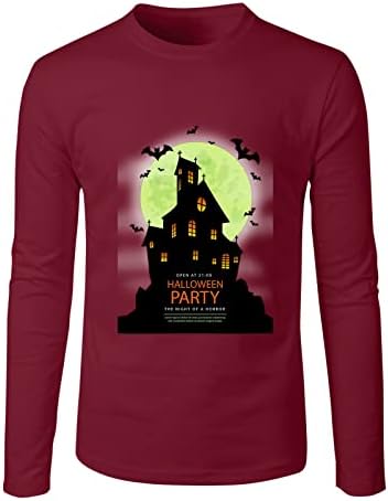 ZDDO muške Halloween majice, casual party haunted house print dugih rukava Novost grafika Slim