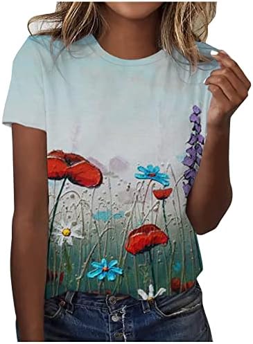 Floralna majica Ženski kratki rukav Ležerne prilike za kratki kratki posada Bohemijske košulje Slatke