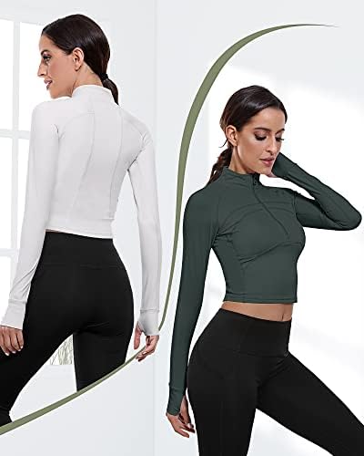 Neer 2 pakovanje ženske vježbe jakne s dugim rukavima, 1/2 zip pulover joga gornji dio gornjeg dijela slim fit trkajući vrh s rupama za palčeve