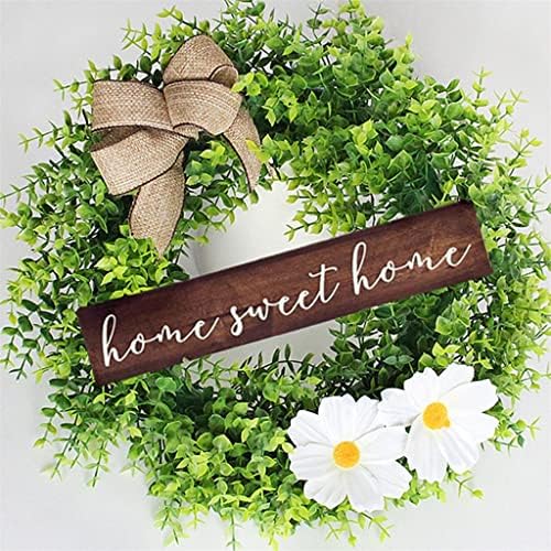 Zhyh Dekor prednjeg vrata Proljetni vijenac 17 inča sa umjetnim zelenim lišćem Dobrodošli znak DIY domaće