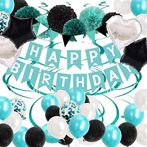 Plavi rođendanski ukrasi za žene - crni tekulkoholni baloni bijeli rođendan sa sretnim banner