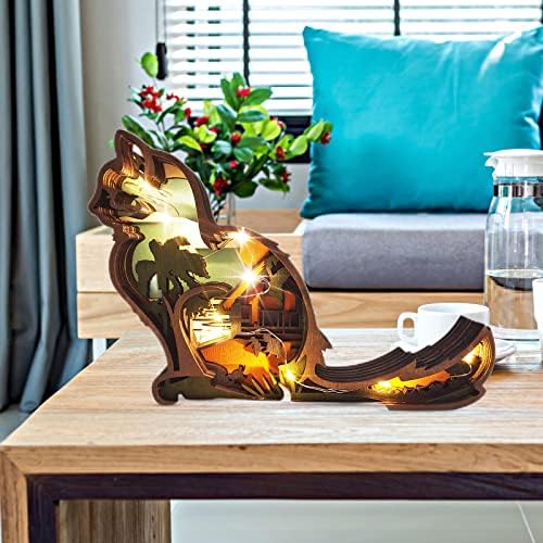 Najbolja mosmace ???? Drvena dekor statua životinja sa svetlom, leptir CAT 3D simpatični dizajn za dom, ured,