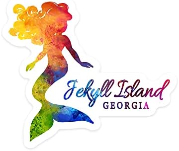 Die Cut naljepnica Jekyll Island, Georgia, sirena silueta, akvarel duge, kontura vinil naljepnica 1