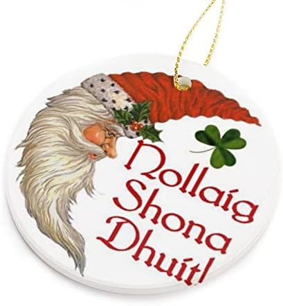 sdfgse Irski Sretan Božić Dollaig Shona Dhuitl okrugli keramički ukrasi drvo viseći ukras sa trakom pribor DIY