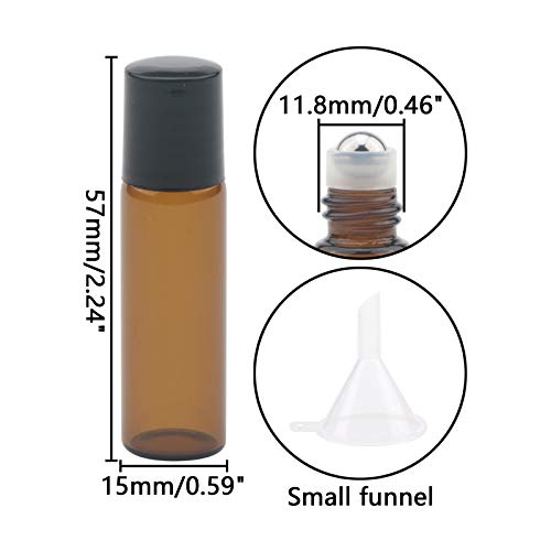 Jiuwu 15pcs 5ml 0.17 oz Amber Glass Esencijalne ulje valjkaste boce sa kuglice od nehrđajućeg čelika