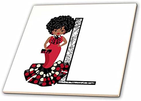 3drose Glamour crna djevojka slika dijamanata Monogram L-Tiles