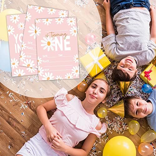 Utaqer 4 x6 pozivnice za rođendanske zabave sa kovertama set od 20, roze tratinčice 1st rođendanske