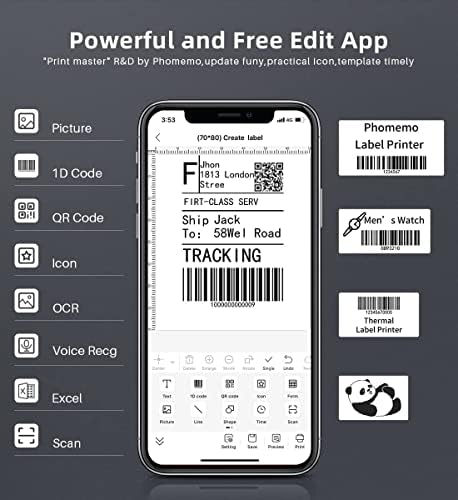 Phomemo Label Printer-M220 Label Maker-Prijenosni Bluetooth Label Maker za barkod, Qr kod, Ime, Adresa, kompatibilan sa Androidom, iOS, sa 1 Roll 2.36 x 1.67 oznakama