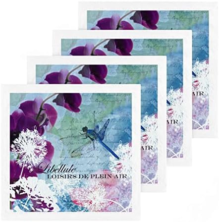 Kigai 4 Pack Blue Dragonfly Flower Art Flowerths - Mekani ručnici za lice, Ručnici za teretanu, HOTEL I SPA KVALITET,