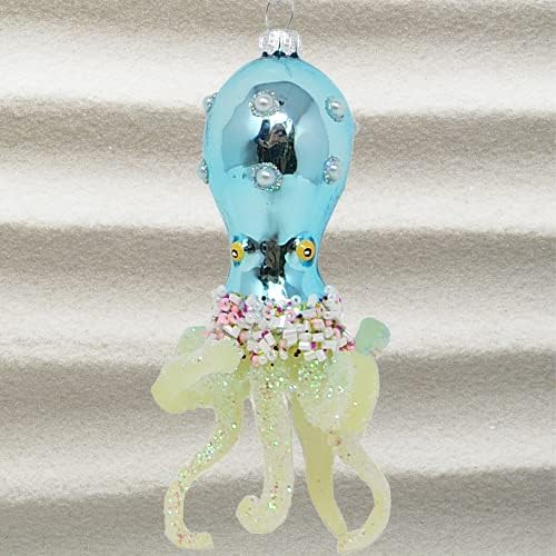 Teal Octopus Glass Božićno star ukrade, ukrašena karipsko morska stvorenja Xmas žarulje za ukrašavanje vijenca, 5,5 inča