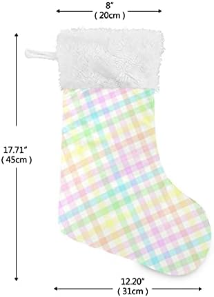 Alaza Božićne čarape, 18 inča Burlap sa velikim dijagonalnim dugim gingham i plišanim lažnim