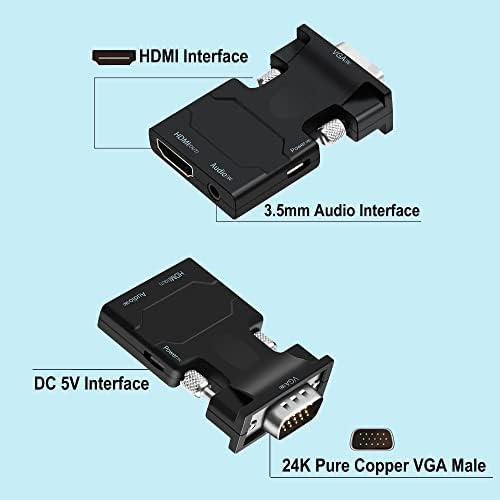 FERRISA VGA na HDMI Adapter, VGA na HDMI video konverter Adapter VGA muški na ženski HDMI sa zvukom