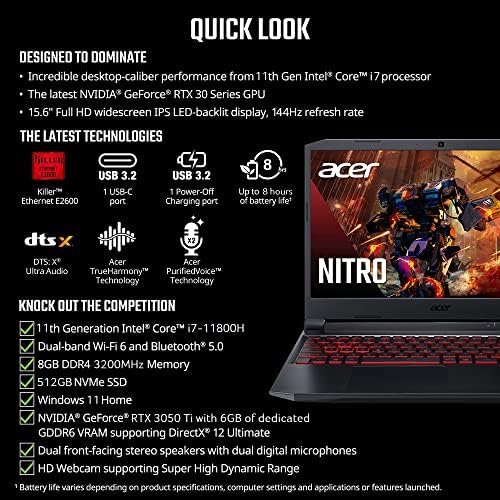 Acer Nitro 5 AN515-57-79td Gaming Laptop / Intel Core i7-11800h | NVIDIA GeForce RTX 3050 ti